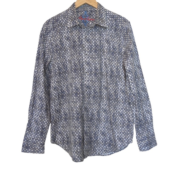 Robert Graham Men’s Blue Geometric Print  Flip Cuff Button Down Shirt - Picture 1 of 10